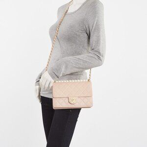 Chanel Pink Quilted Lambskin Leather Small Chic Pearls Flap Bag